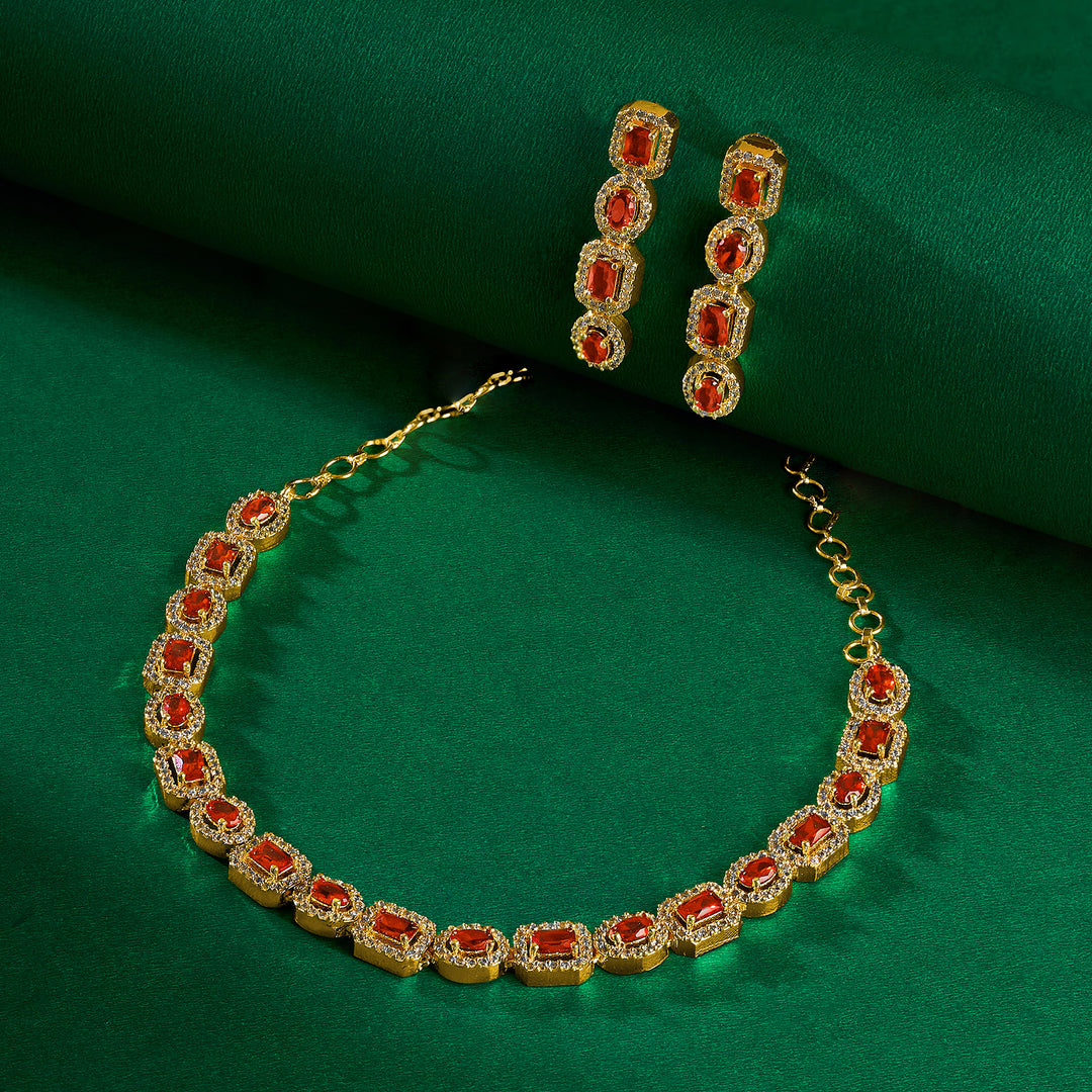 Teejh Elysia Gold and Red stone Necklace set