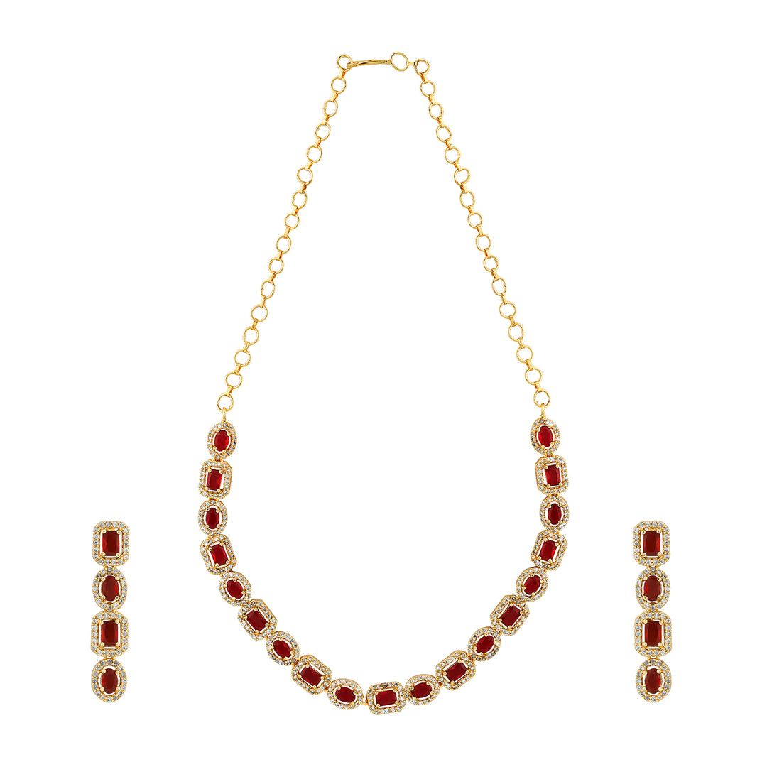 Teejh Elysia Gold and Red stone Necklace set