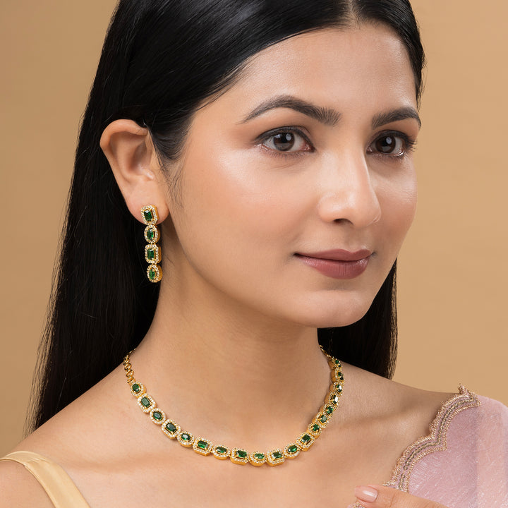 Teejh Elysia Gold and Green CZ stone Necklace set