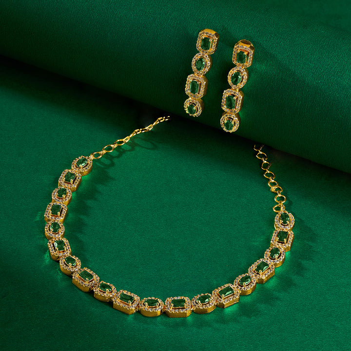 Teejh Elysia Gold and Green CZ stone Necklace set