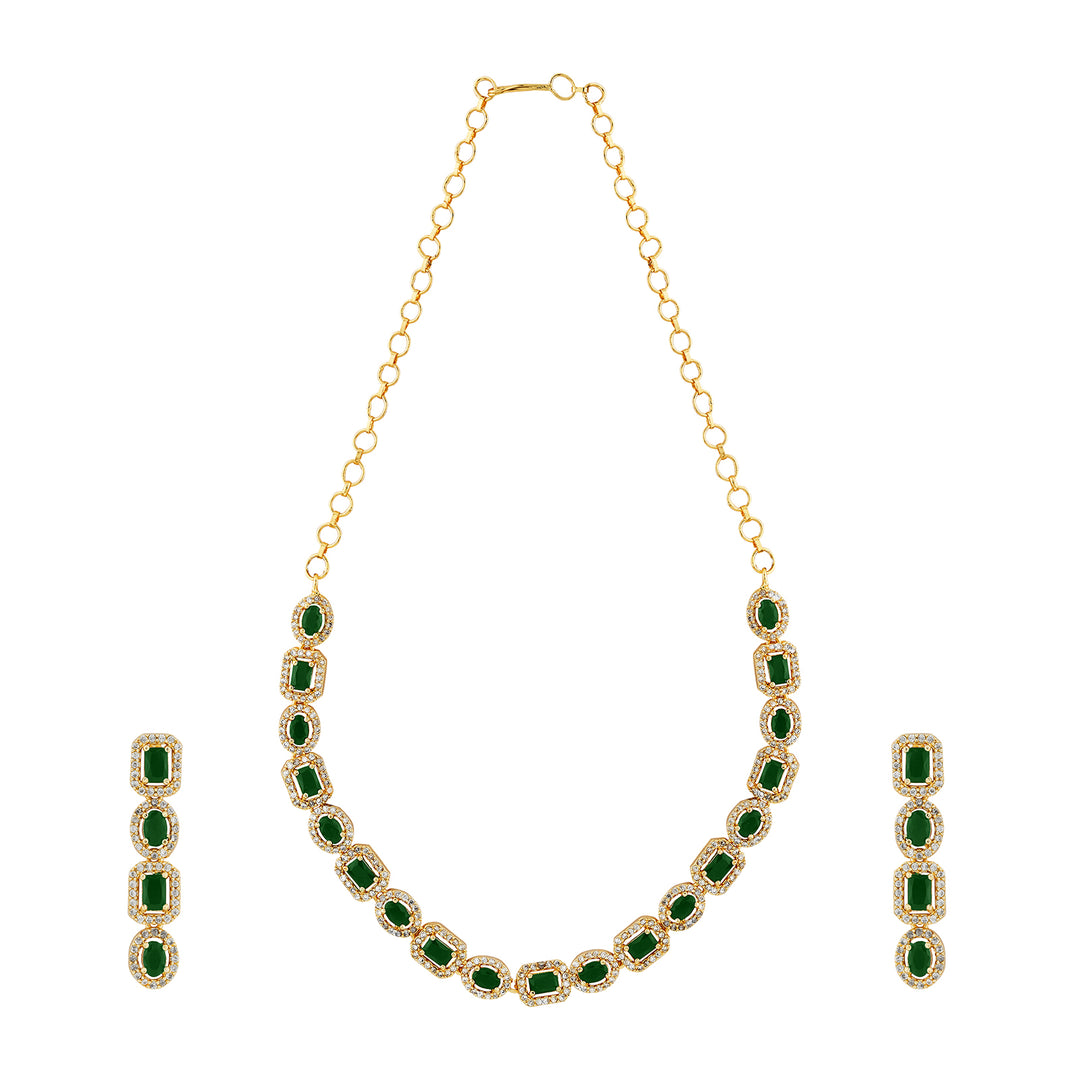 Teejh Elysia Gold and Green CZ stone Necklace set