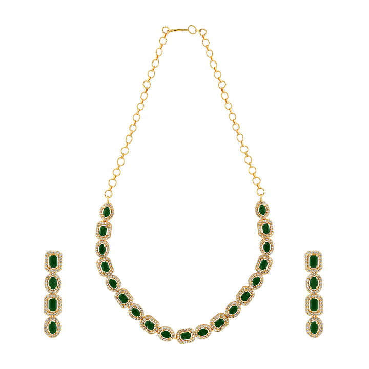 Teejh Elysia Gold and Green CZ stone Necklace set
