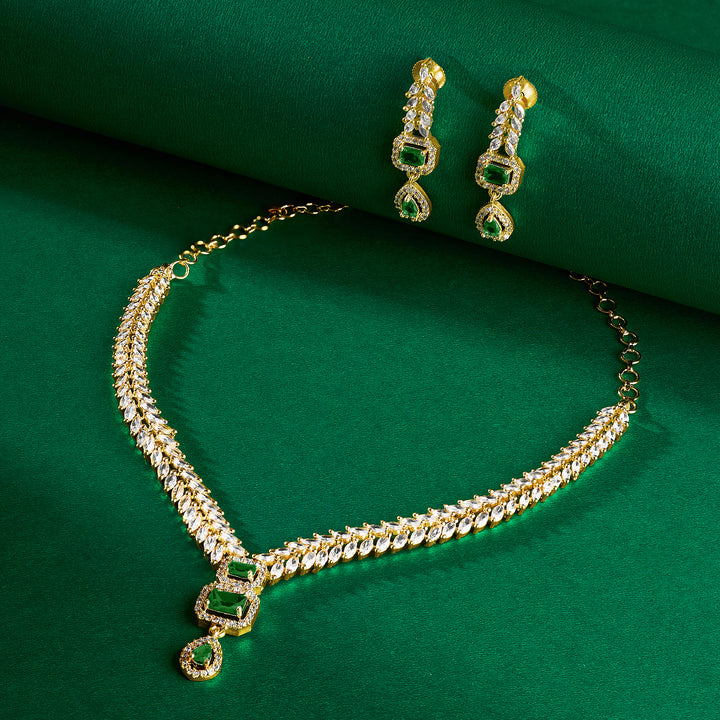 Teejh Sparki Gold and Green CZ Stone Necklace set