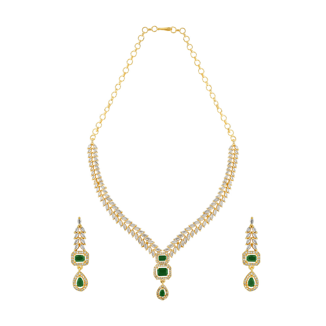 Teejh Sparki Gold and Green CZ Stone Necklace set