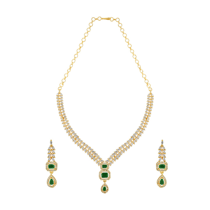 Teejh Sparki Gold and Green CZ Stone Necklace set