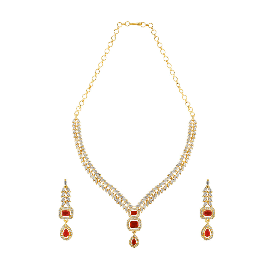Teejh Sparki Gold and Red CZ Stone Necklace set