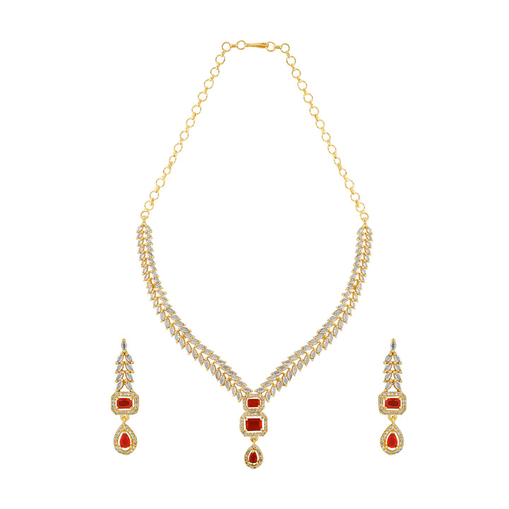 Teejh Sparki Gold and Red CZ Stone Necklace set