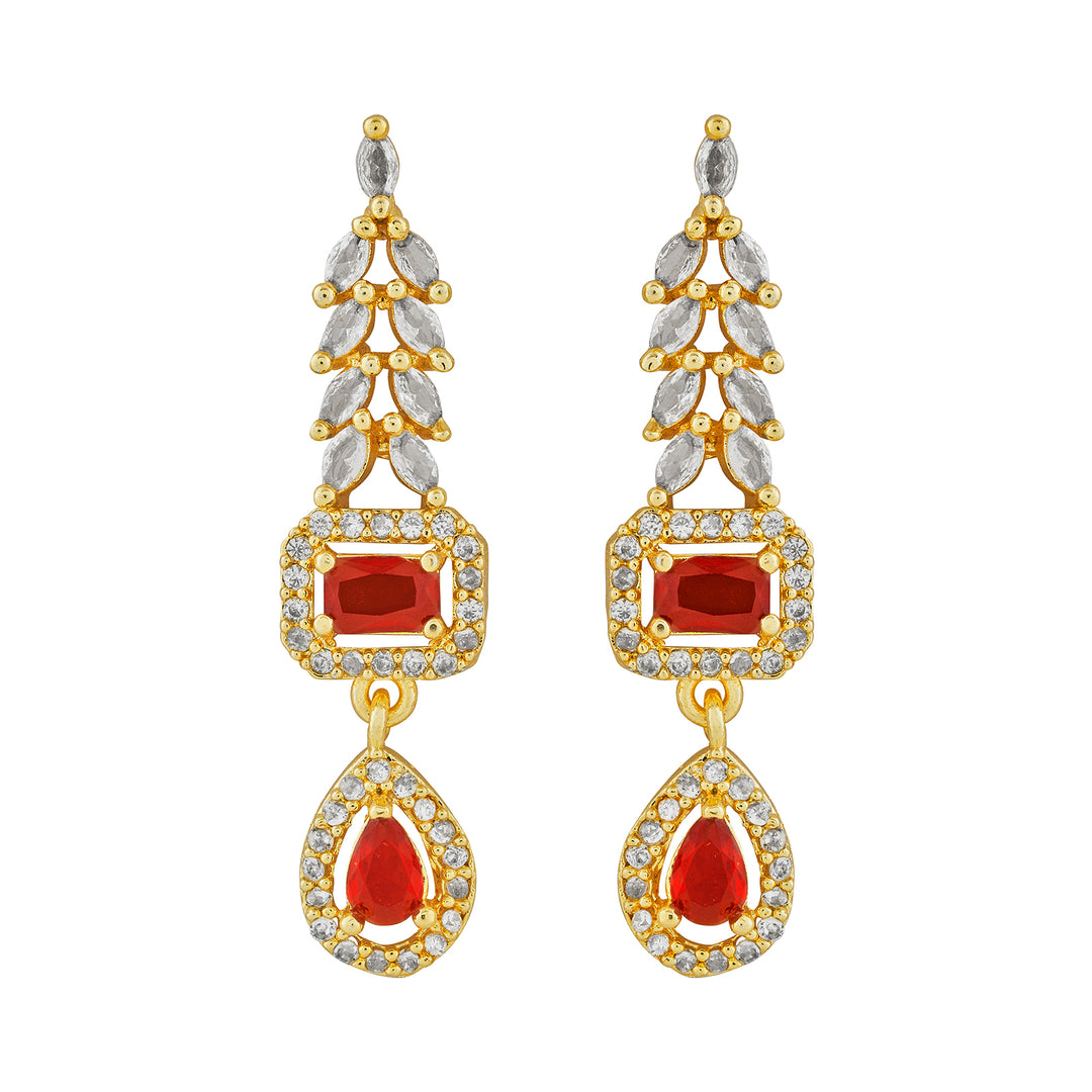 Teejh Sparki Gold and Red CZ Stone Necklace set
