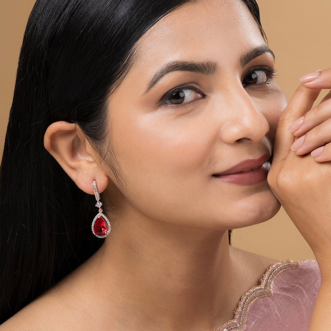 Teejh Radianz Rosegold Red Stone Earrings