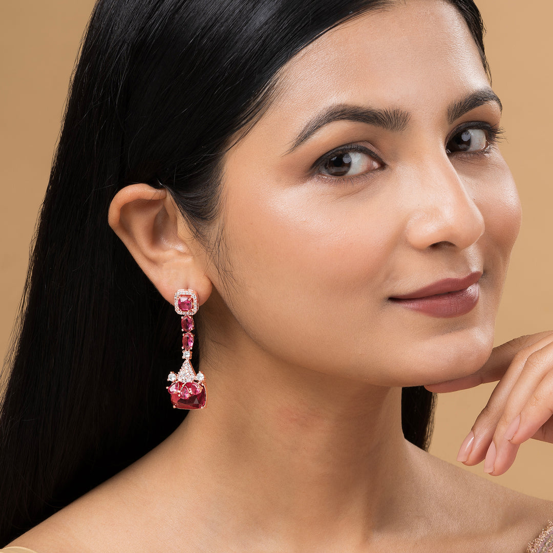 Teejh Zircaa Rosegold and Ruby Earrings