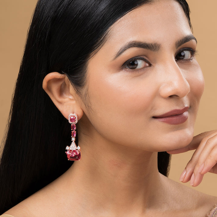 Teejh Zircaa Rosegold and Ruby Earrings