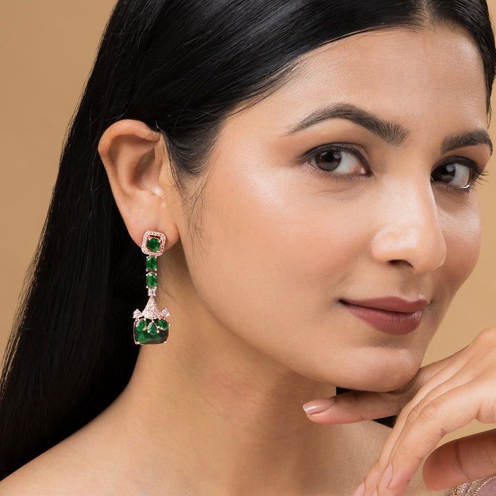 Teejh Zircaa Rosegold and Green Earrings