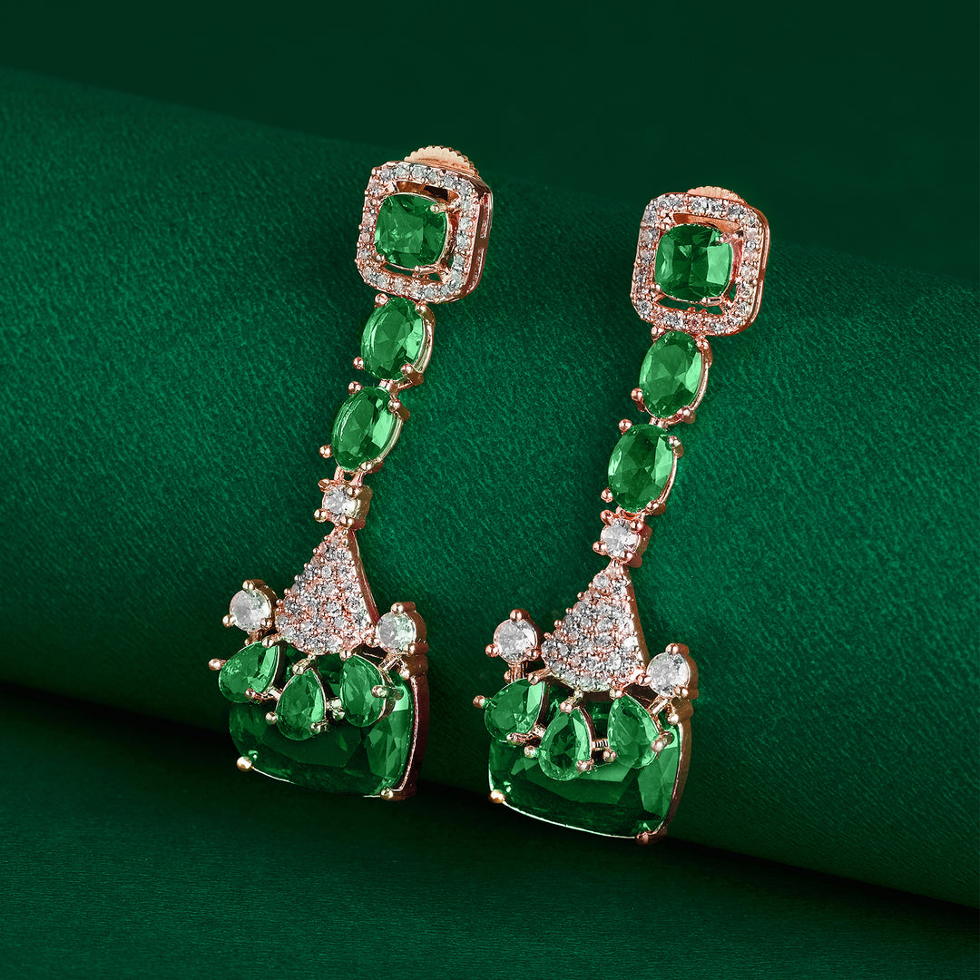 Teejh Zircaa Rosegold and Green Earrings