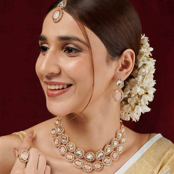 Teejh Parina Peach and Gold Necklace Set