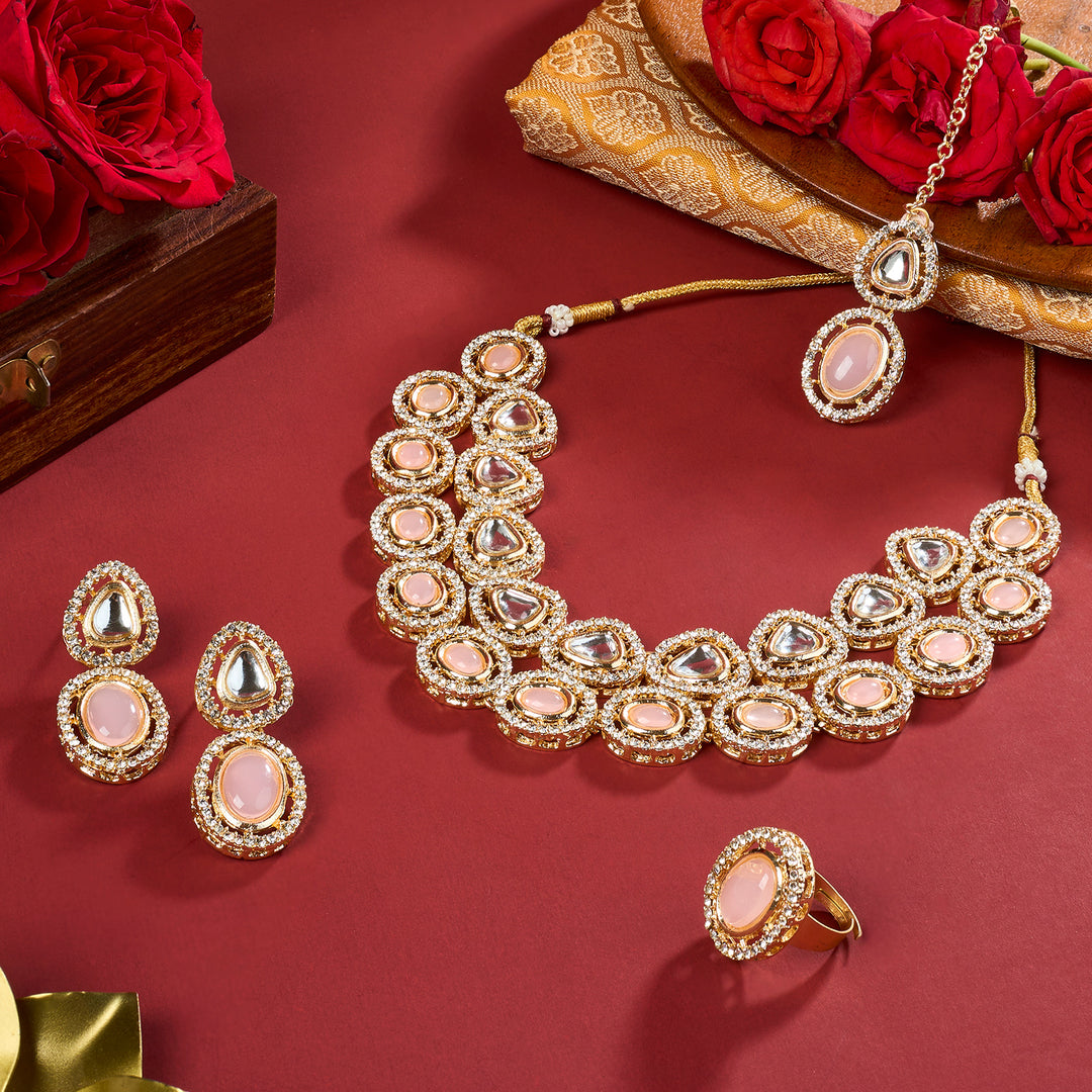 Teejh Parina Peach and Gold Necklace Set