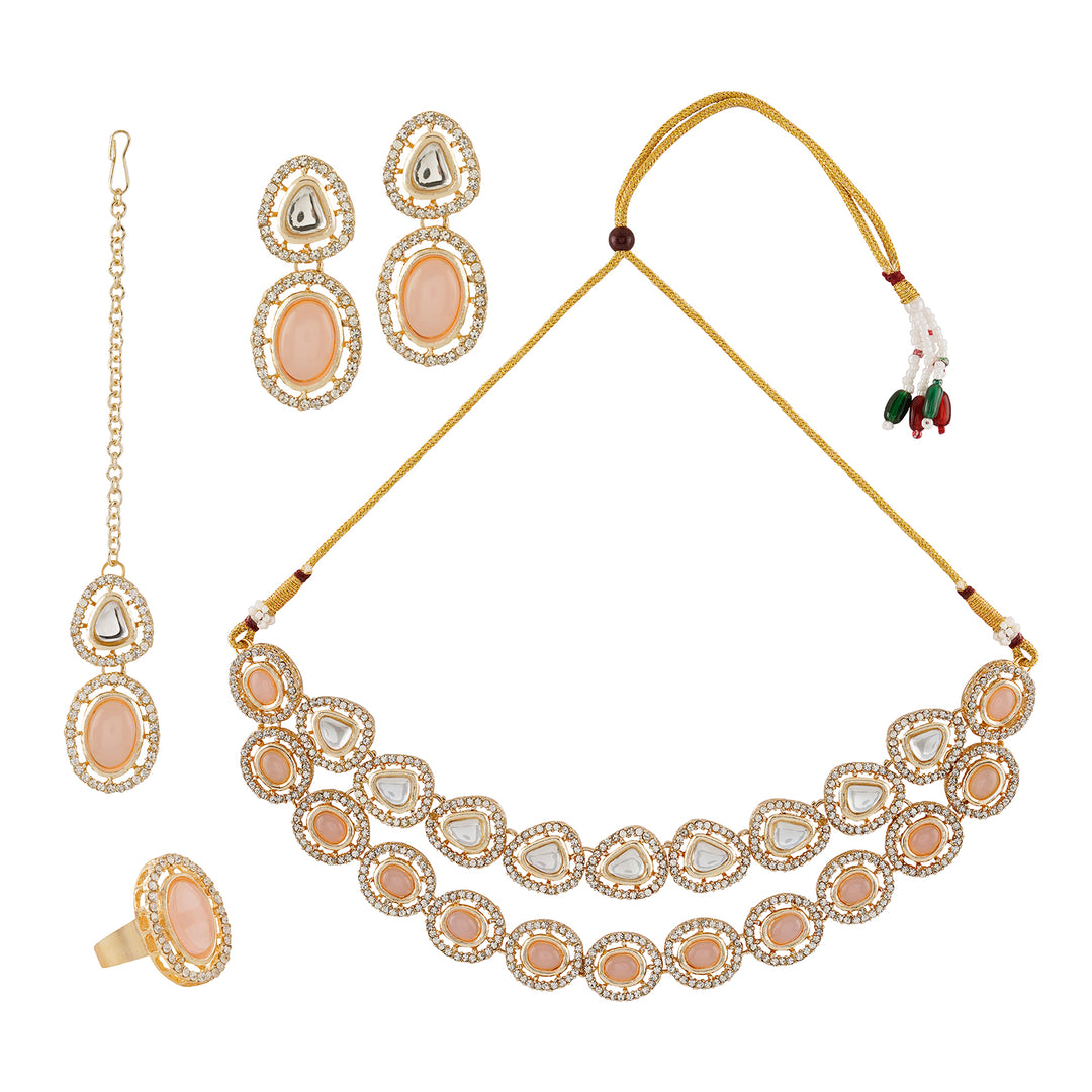 Teejh Parina Peach and Gold Necklace Set