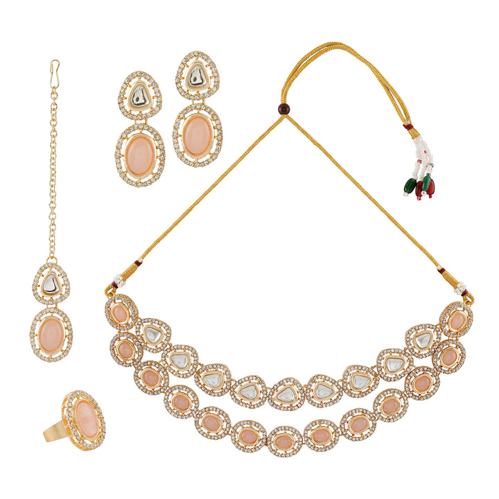 Teejh Parina Peach and Gold Necklace Set