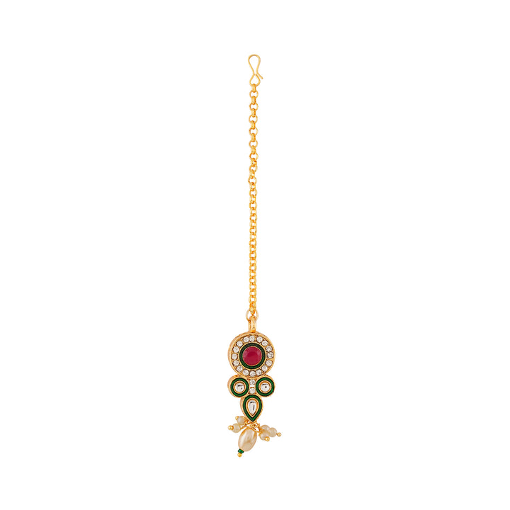 Teejh Ghazal Red and Green Gold Necklace Set