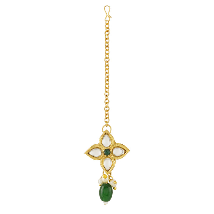 Teejh Jinal Green Stone Gold Necklace Set