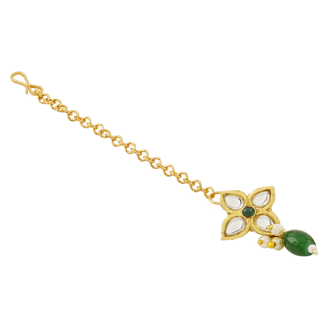 Teejh Jinal Green Stone Gold Necklace Set
