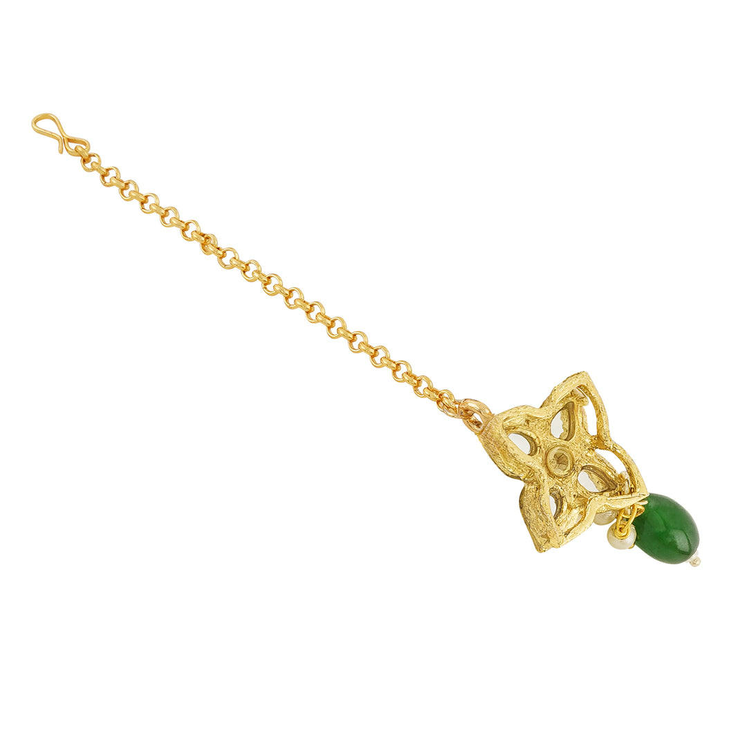 Teejh Jinal Green Stone Gold Necklace Set