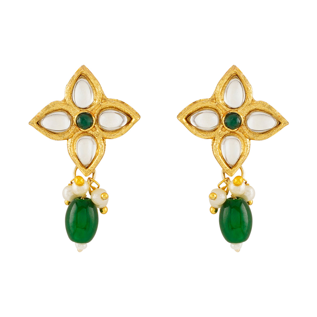 Teejh Jinal Green Stone Gold Necklace Set