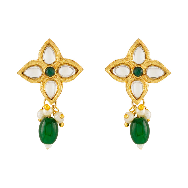 Teejh Jinal Green Stone Gold Necklace Set