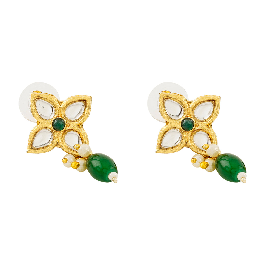 Teejh Jinal Green Stone Gold Necklace Set