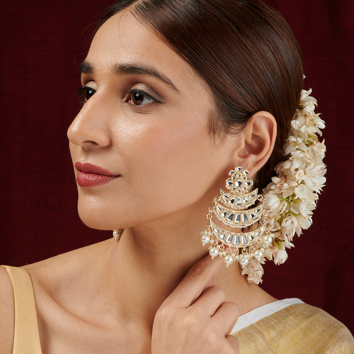 Teejh Nimay White Kundan Gold Earrings