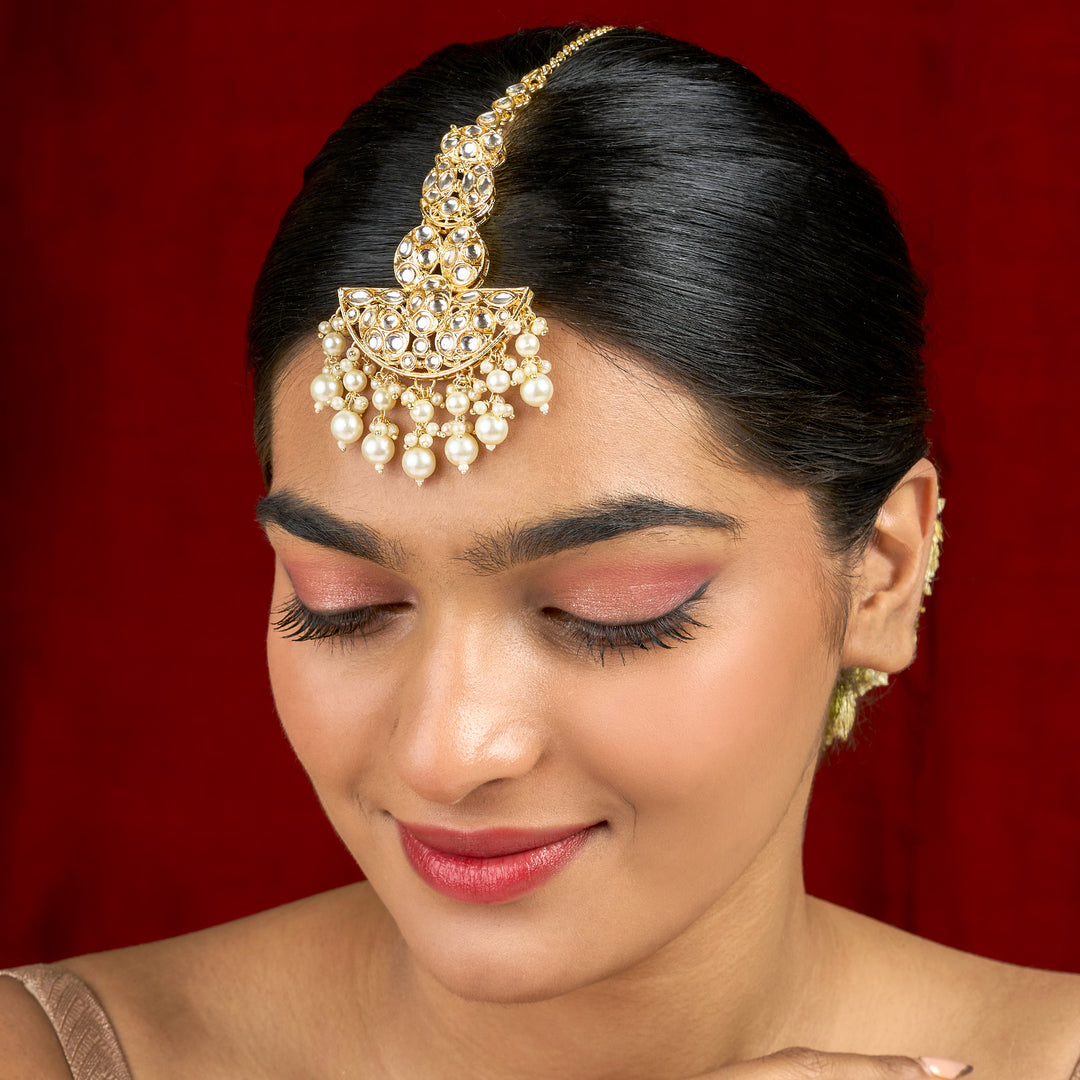 Teejh Mihika Pearl and Polki Gold Maangtika