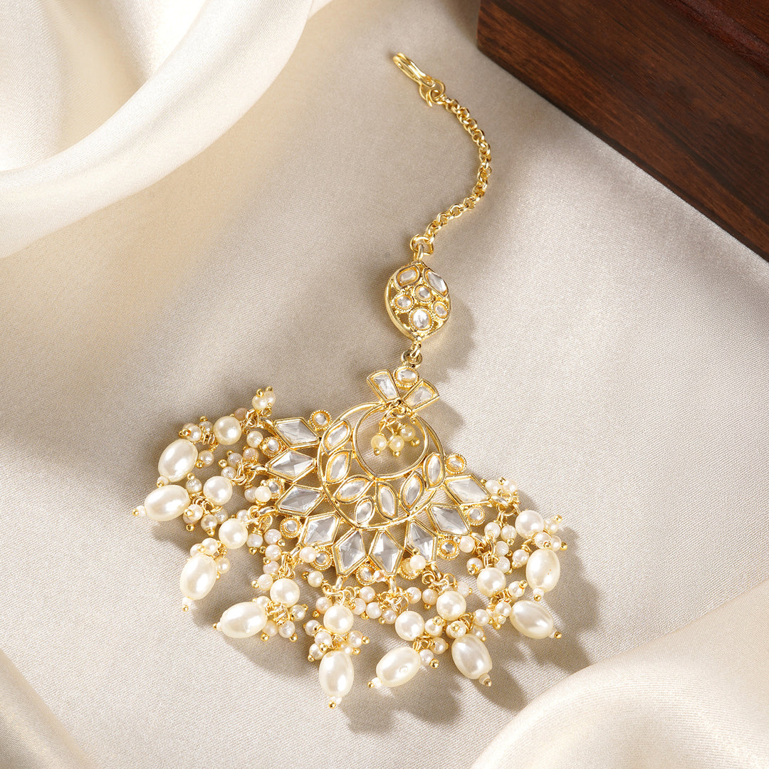 Teejh Mihisha Pearl and Polki Gold Maangtika