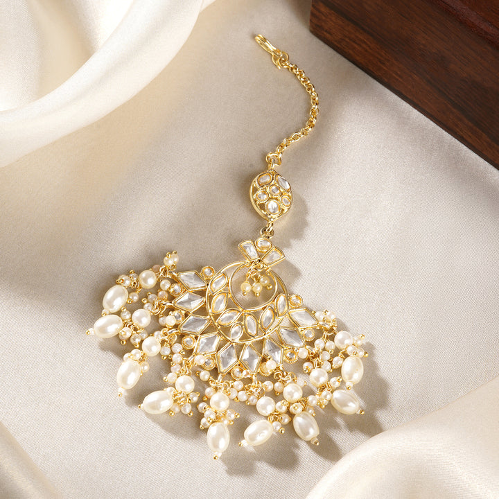 Teejh Mihisha Pearl and Polki Gold Maangtika