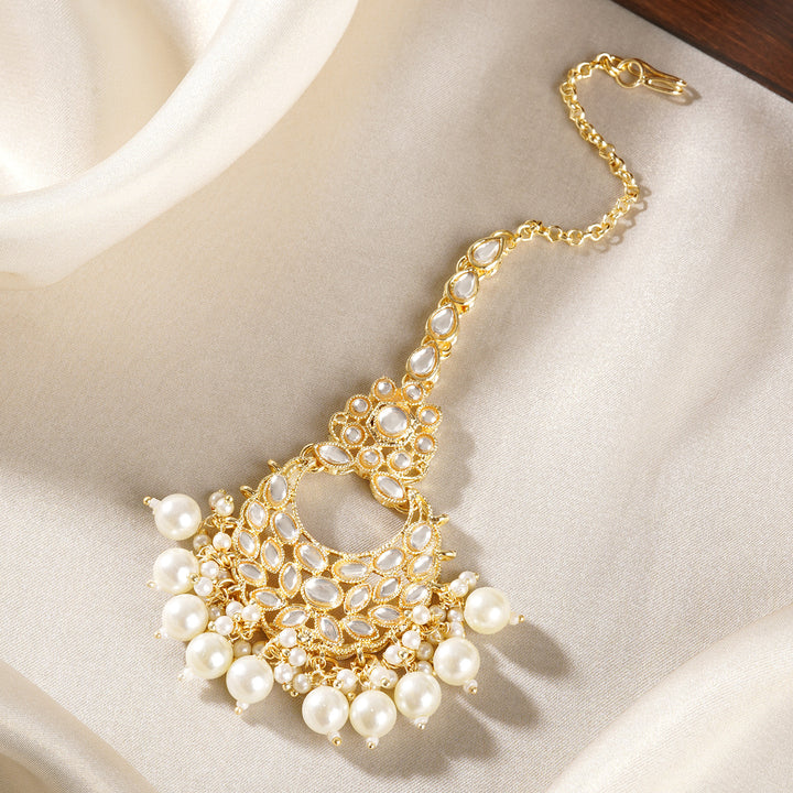 Teejh Adha Chand Pearl and Polki Gold Maangtika