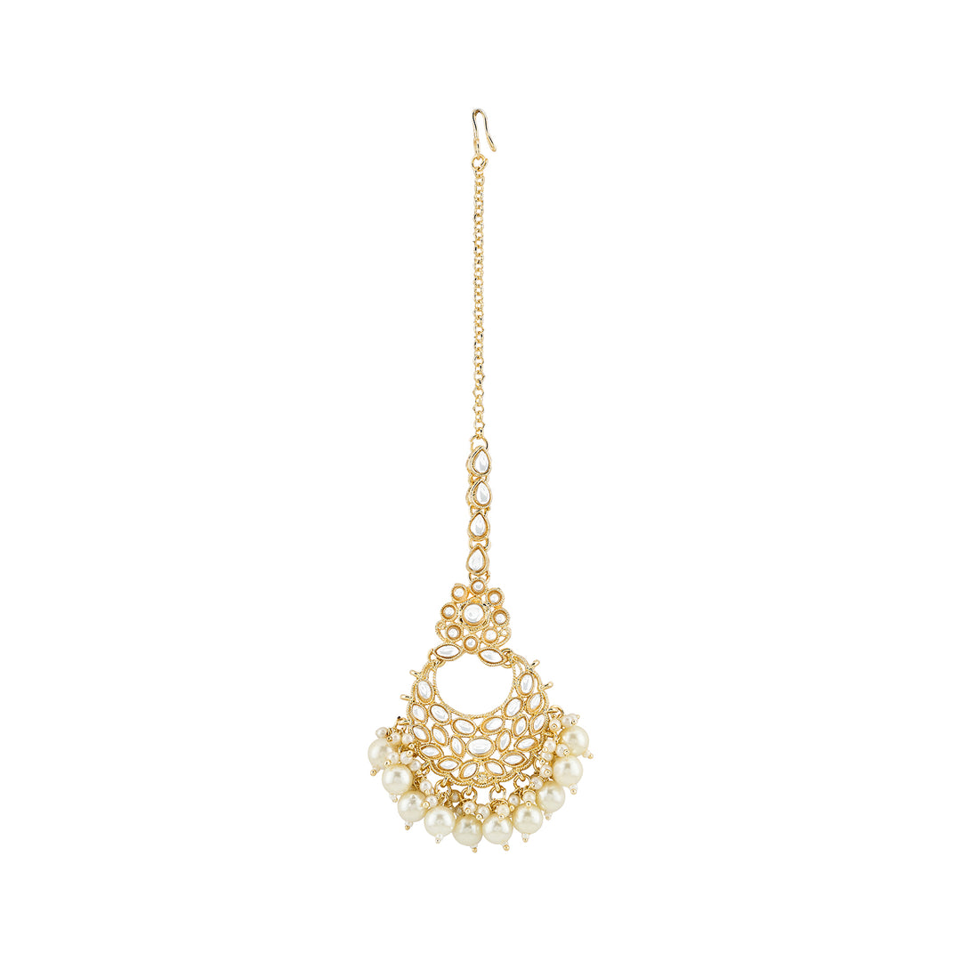 Teejh Adha Chand Pearl and Polki Gold Maangtika