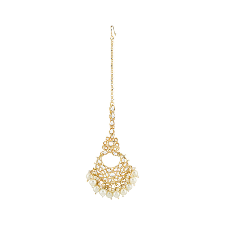 Teejh Adha Chand Pearl and Polki Gold Maangtika