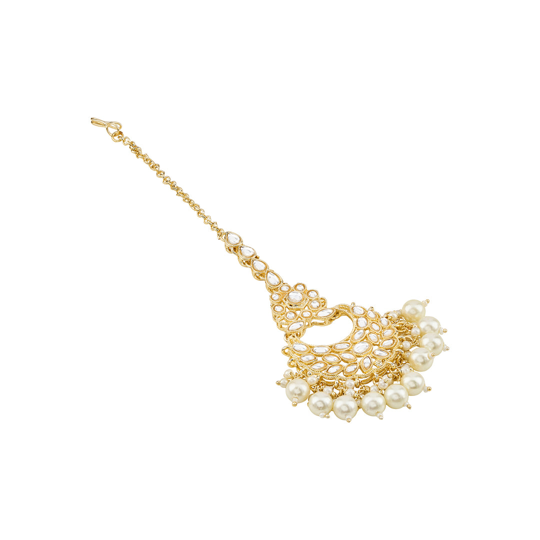 Teejh Adha Chand Pearl and Polki Gold Maangtika