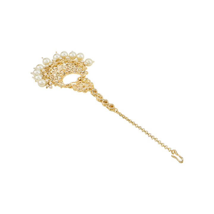 Teejh Adha Chand Pearl and Polki Gold Maangtika