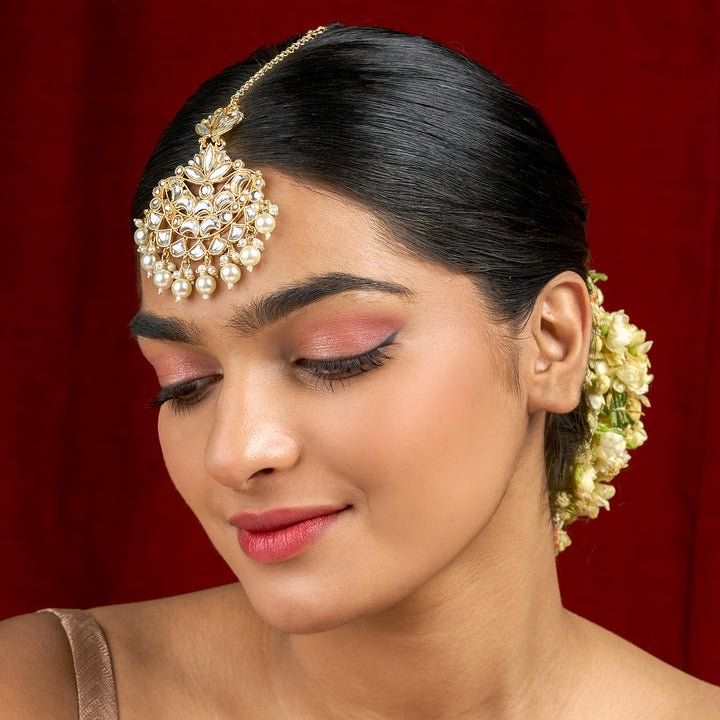 Teejh Chandrima Pearl and Polki Gold Maangtika