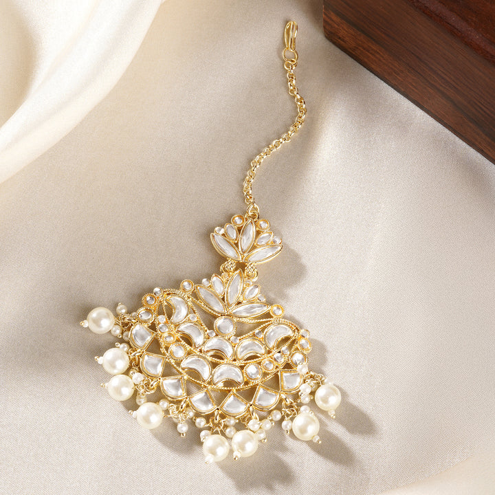Teejh Chandrima Pearl and Polki Gold Maangtika