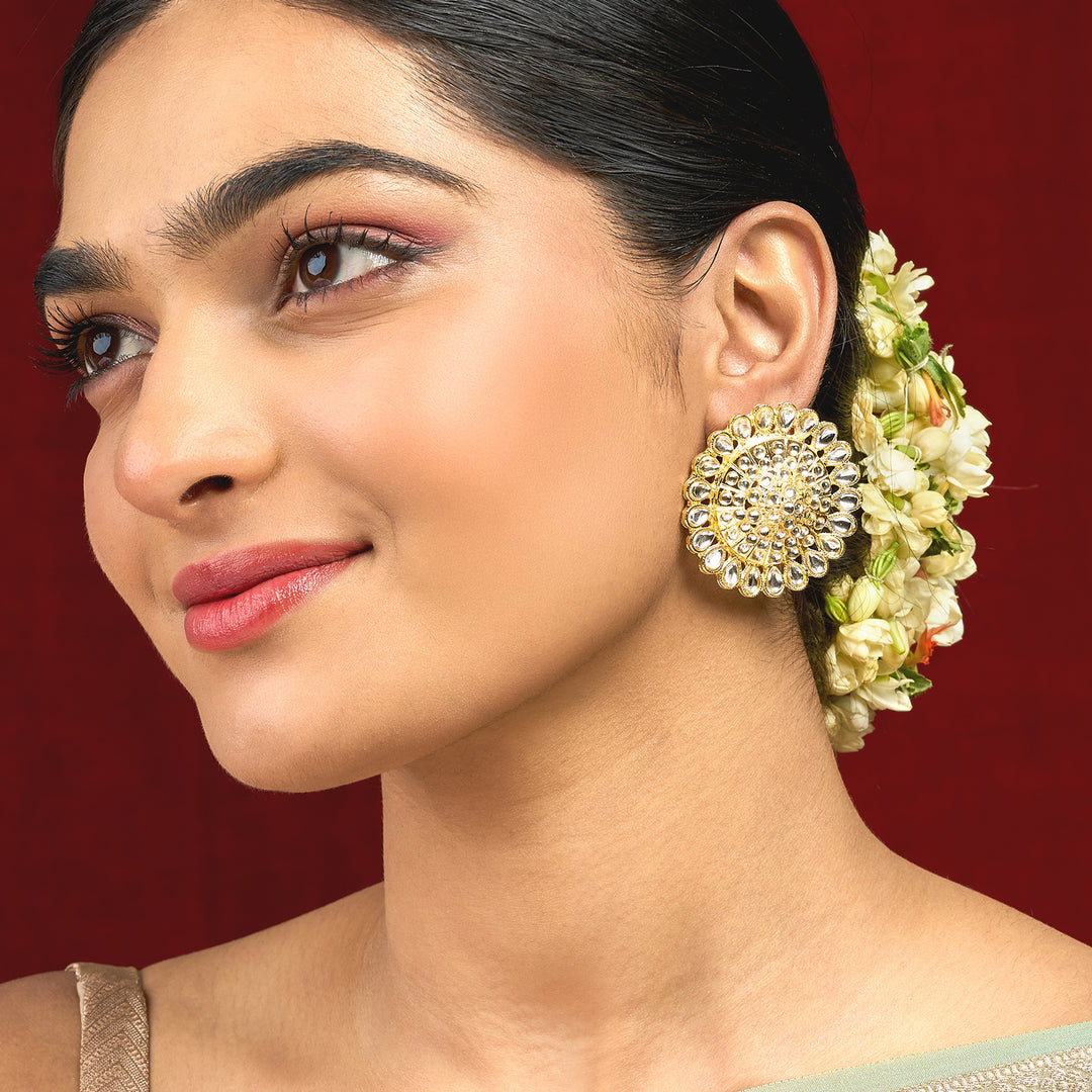 Teejh Fulora Polki Gold Studs