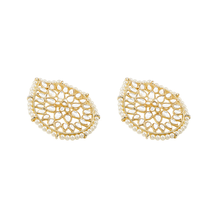 Teejh Tarini Pearl and Polki Gold Studs