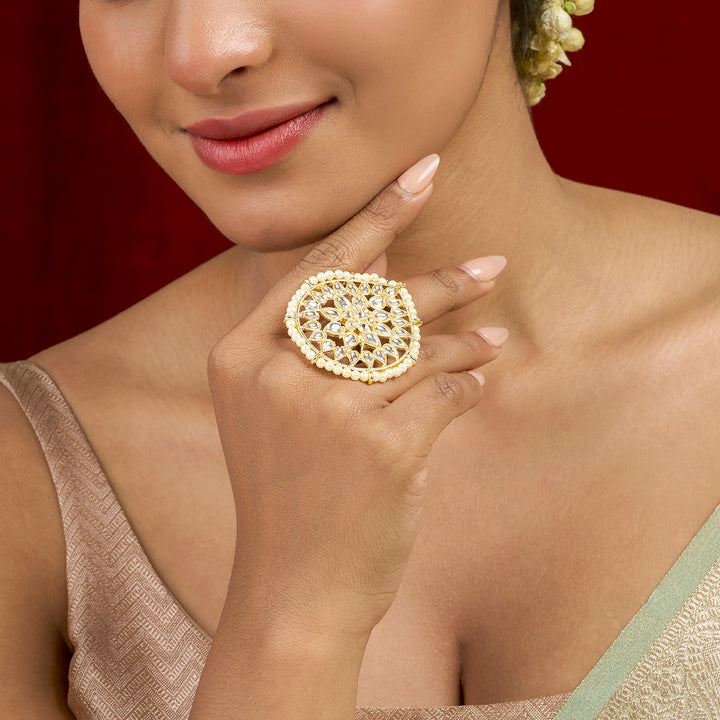 Teejh Tarini Pearl and Polki Gold Ring