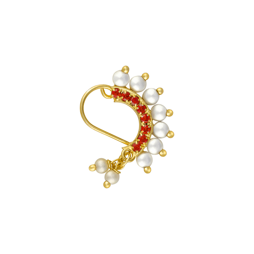 Teejh Hamsini Pearl and Red stone Nosepin