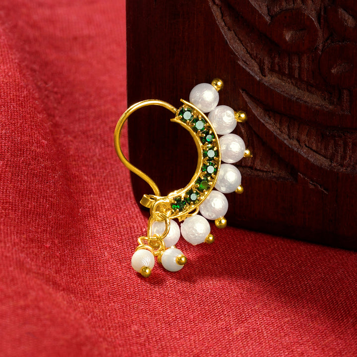Teejh Hamsini Pearl and Green stone Nosepin