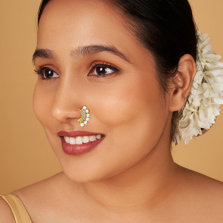Teejh Shoni Gold and White Pearl Nosepin