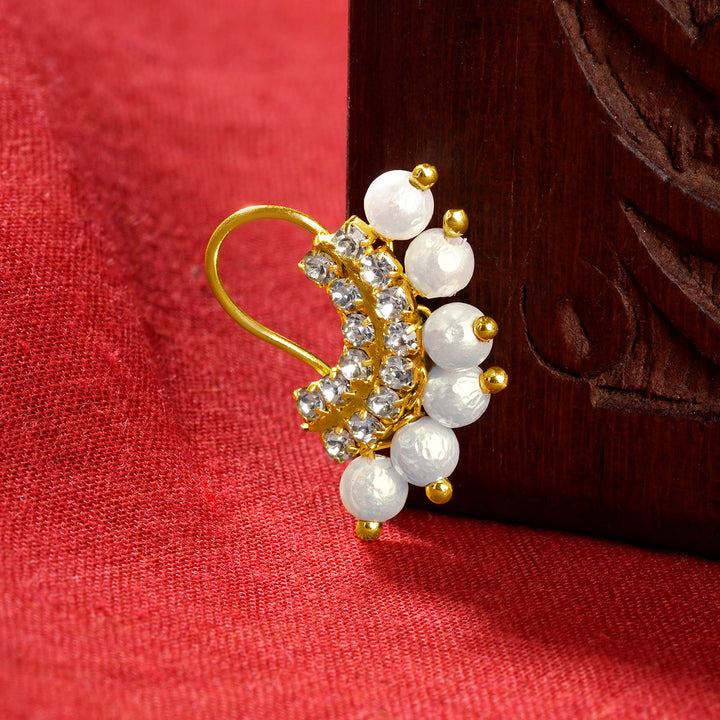 Teejh Shoni Gold and White Pearl Nosepin