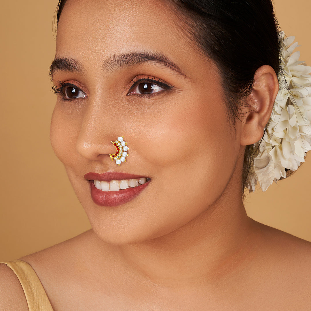 Teejh Shoni White and Red Gold Nosepin