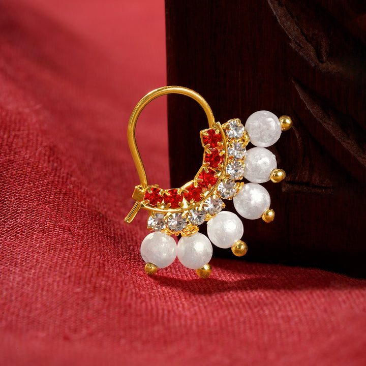 Teejh Shoni White and Red Gold Nosepin