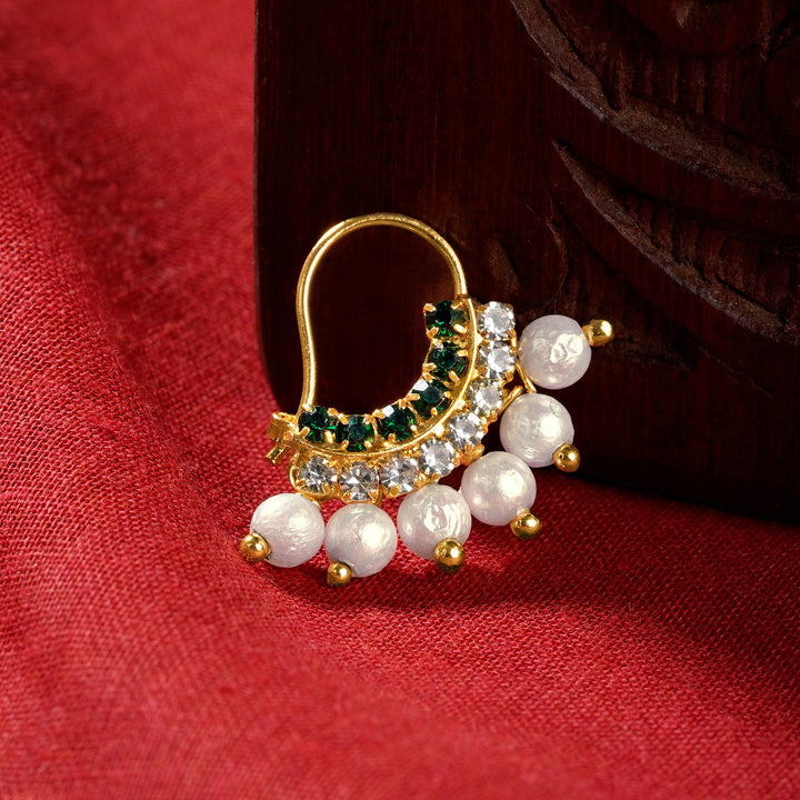Teejh Shoni White and Green Gold Nosepin