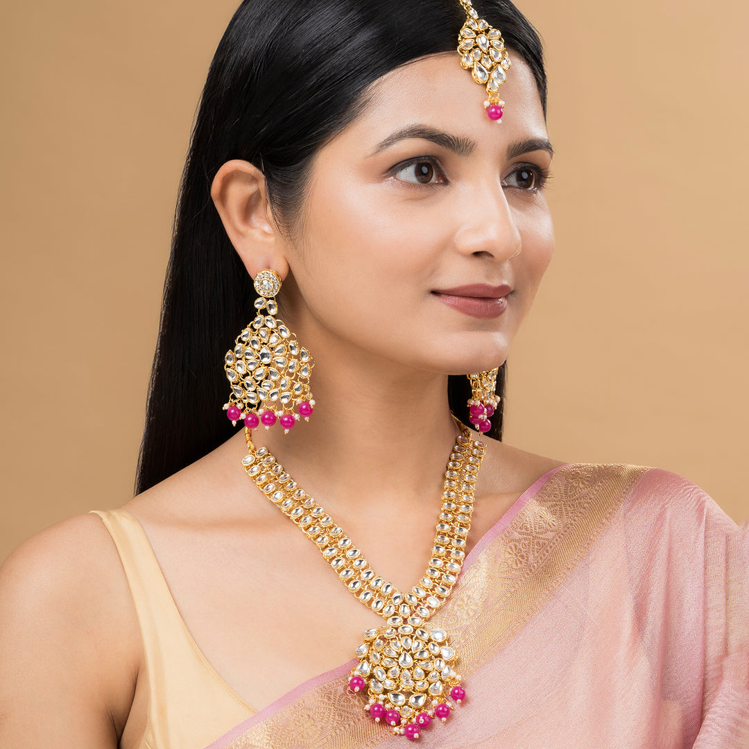 Teejh Kamini Gold and Red Kundan Necklace set
